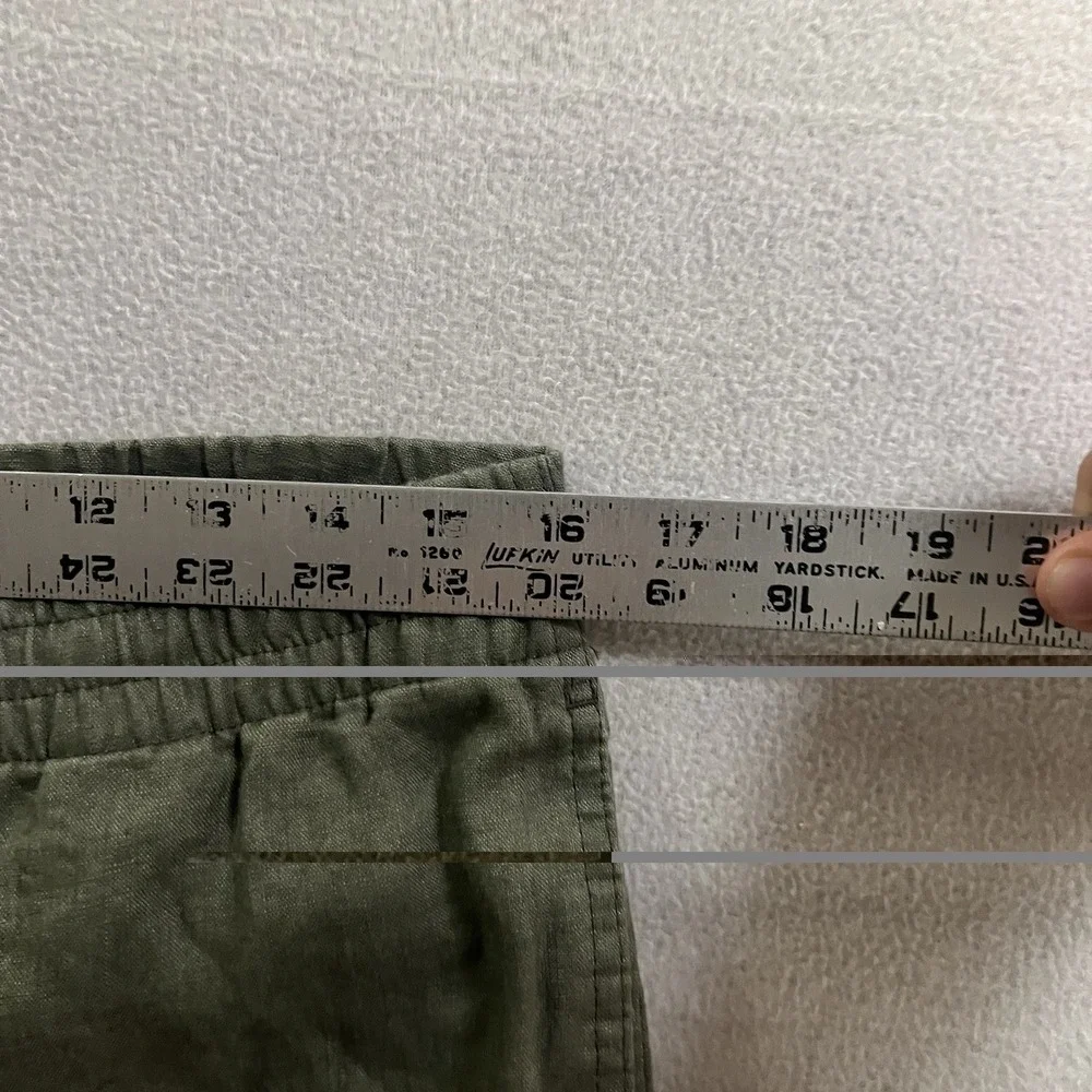 H&M Pants Women's Size XS Green 100% Linen Straight Leg Drawstring